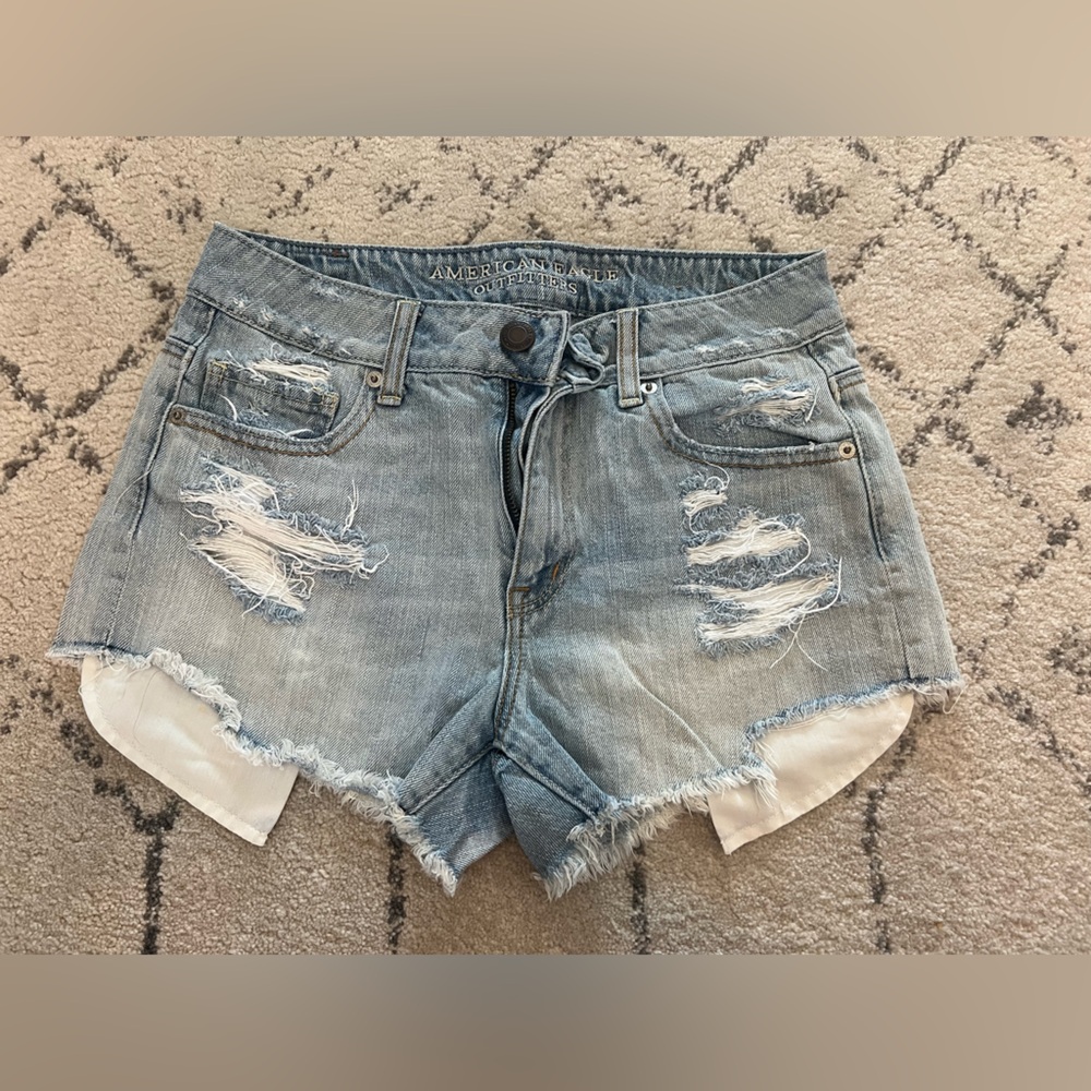 American Eagle Outfitters Light Blue Distressed Denim Cutoff Shorts